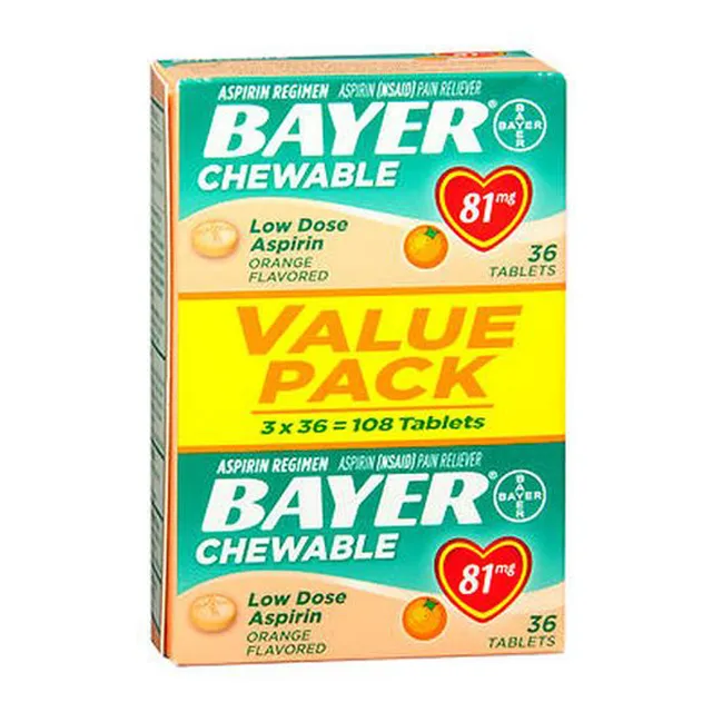 Tabletas Masticables De Aspirina En Dosis Bajas Con Sabor A Naranja, 81 Mg, 108 Tabletas, De Bayer