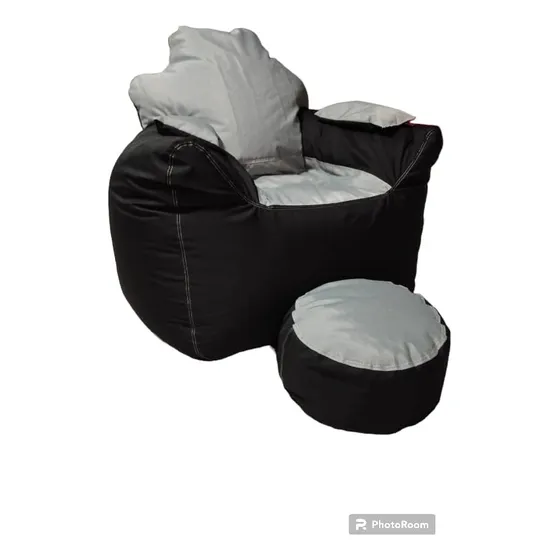 Puff Tipo Poltrona En Lona Negro + 2 Almohadas + 1 Apoya Pie