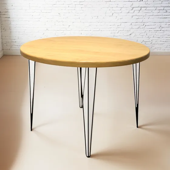 Mesa De Comedor Redonda Con Patas Hairpin Madera Y Hierro