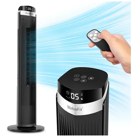 Ventilador De Torre Silencioso Weluvfit, Oscilante 90°, 5 Velocidades, 3 Modos, 9 M/s, Temporizador De 12 Horas, Ideal Para Hogar Y Oficina. 30 Cm 60hz Plástico