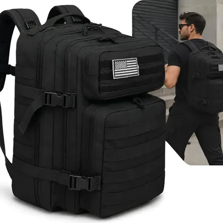 Mochila Tática Militar Grande Masculina Reforçada Resistente Preto Liso