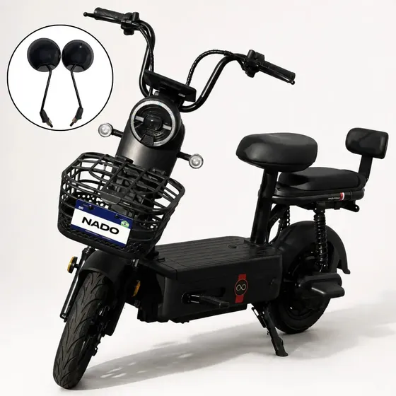 Bicicleta elétrica scooter NADO C2 1000w 32km/h bateria lítio removível 48v 24ah autonomia até 60km alarme, trava de rodas, retrovisores, cesto, aro 10, suporta até 120kg preto