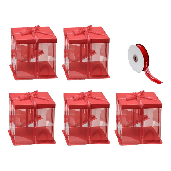 Caixas De Bolo Transparentes De 8x8x9 Polegadas, 5 Peças Com