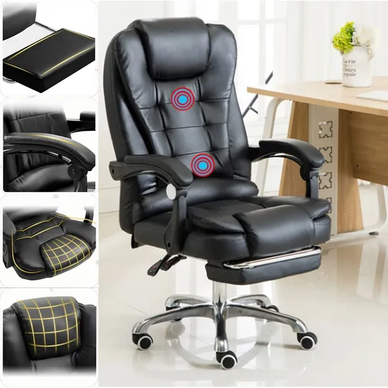 MOONOW - Cadeira Presidente com Massagem Vibratória, Apoio para Pernas Ajustável e Giratório, Revestimento em Couro Super Macio, Conforto Máximo, Alta Durabilidade, Ideal para Escritório e Home Office