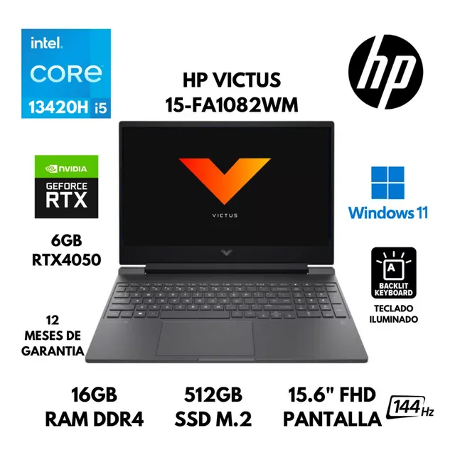 Laptop Hp Gamer Victus 15.6 Fhd 144hz 16gb Ram 512gb Ssd I5-13420h W11 Rtx 4050 Negro