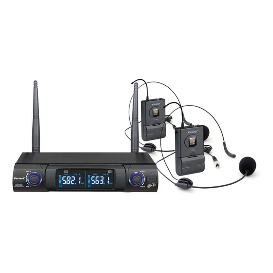 Micofone Sem Fio Duplo Headset Karsect Ks248 Dh Uhf 48 Canal Cor Preto