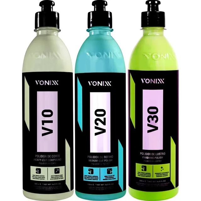 V10 Polidor Corte + V20 Refino + V30 Lustrador Vonixx 500ml