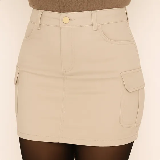Saia Cargo Feminina Cintura Alta Com Lycra Levanta Bumbum