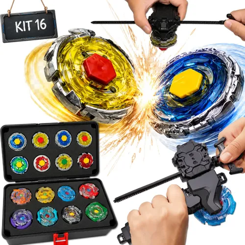Kit Beyblade Zornix com 16 Peões de Batalha, 4 Lançadores e Maleta