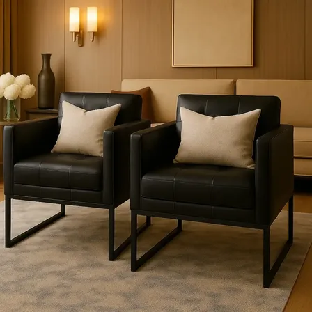 Conjunto Poltrona Sofá Recepção Tecido Courino Base Alumínio