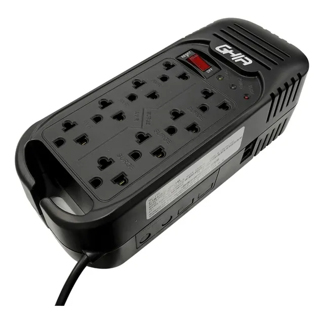 Ghia Regulador De Voltaje Gvr-020, 800w, 2000va, 8 Contactos Color Negro
