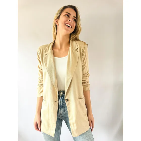 Blazer Lulyna De Lino Premium Con Botones Mujer Dama