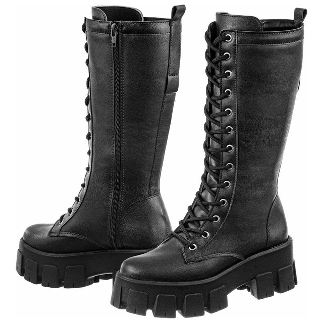 Bota Cano Alto Coturno Feminino Salto Plataforma Com Zíper Bota Cano Alto Coturno Feminino Salto Plataforma Com Zíper
