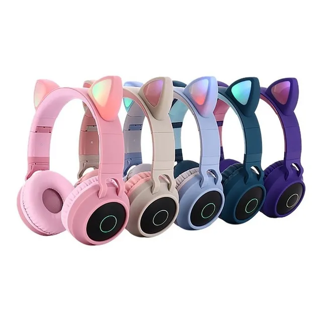 Audífonos Diadema Bluetooth Fm Micro Orejas De Gato Y Luces