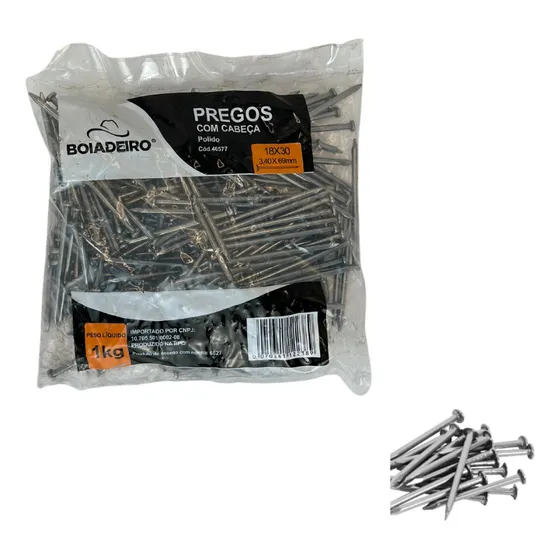 Prego Polido Com Cabeça 18x30 1 Kg Aço 1 Und Resistente