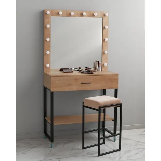 Peinadora Con Luces De Camerino De Madera Y Hierro 