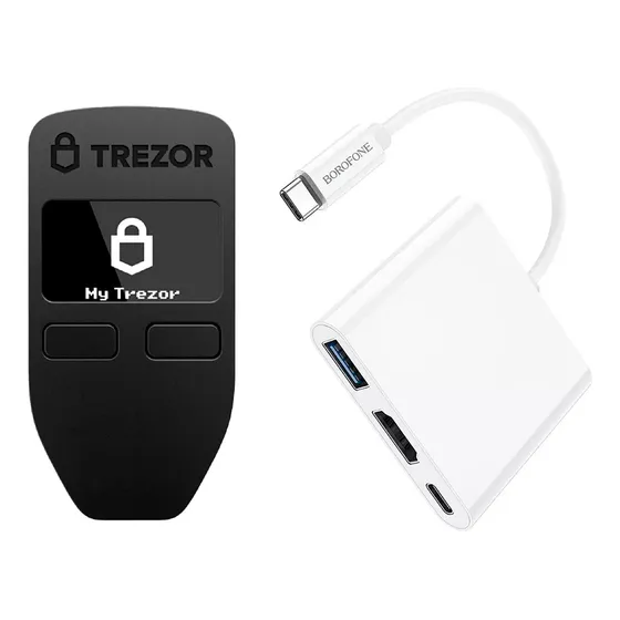 Kit Trezor One Hardware Wallet + Adaptador Tipo C Multiusos