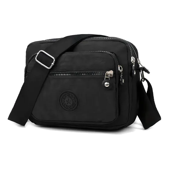 Bandolera Morral Urbano Cierres Correa Ajustable Color Negro Diseño De La Tela Lisa