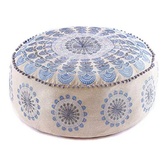 Cojín Redondo Grande Azul Para Piso Decorativo Indio - Ideal