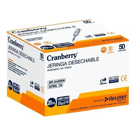 Jeringa Desechable 20cc 21g X 1 1/2 Luer Lock Caja 50 Unid