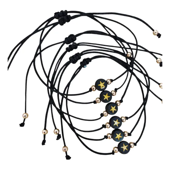 Pack X6 Pulseras Para Amigas Estrella Dorada Hilo Negro