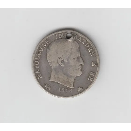 Moneda Italia 2 Liras 1813 V Plata Napoleon Perforada Bueno+