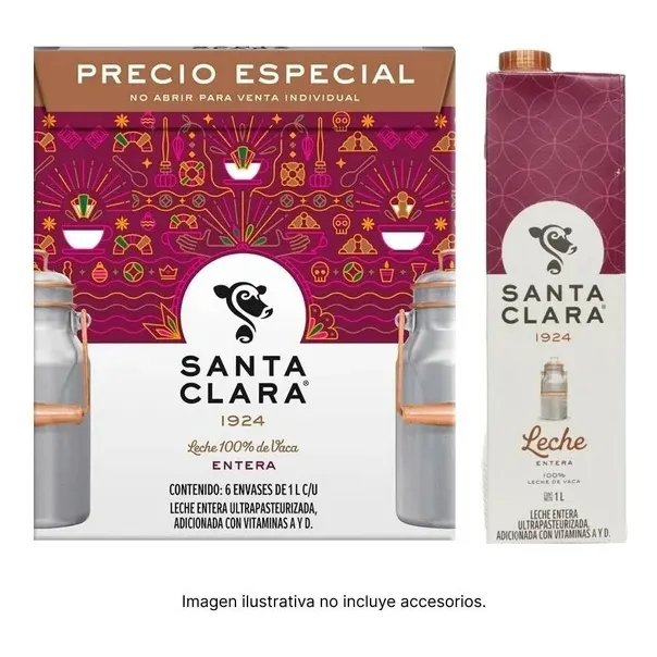 Leche Santa Clara Entera 6 Pack De 1 L C/u