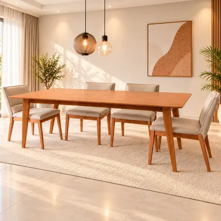Mesa De Jantar Retangular 6 Lugares Evora 180 X 90 Amadeirado Madeira Maciça