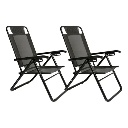Combo 2x Reposera Aluminio Descansar Black Edition Plegable Lona Coversol