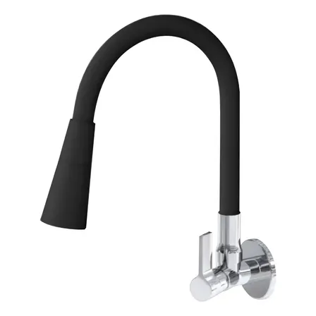 Torneira Cozinha Gourmet Parede - Preta/flexivel/duplo Jato Preto Brilhante