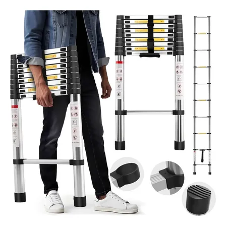 Escalera Telescópica Recta Plegable Retráctil 3.90m Color Gris