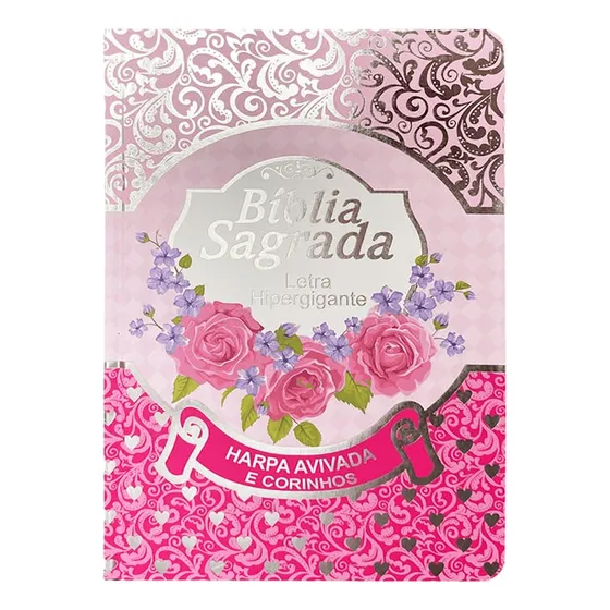 Livro Bíblia Sagrada Com Letra Hipergigante E Harpa - Capa Rosa Laminada