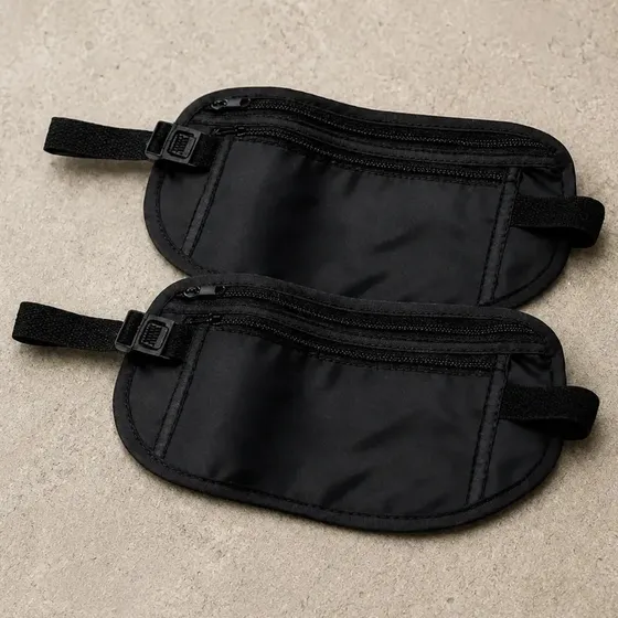 Kit 2 Pochete Doleira Antifurto Invisível Porta Notas Dinheiro Academia Show Festa Férias Marca Lemon Shark Cor Preto e Preto
