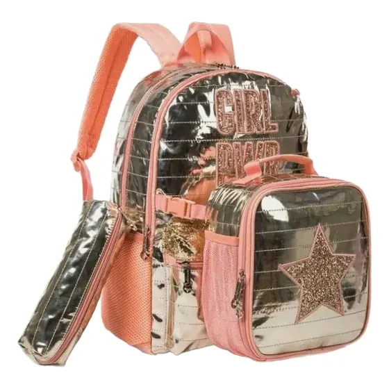 Bolso Escolar 3 Piezas Dorado Girl Pwr