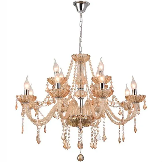 Lustre Cristal Candelabro Maria Tereza 12 Braços- Estrutura Champanhe 110V/220V (Bivolt)