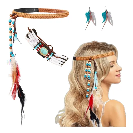 Disfraz Apache India Kit De Accesorios Indio Americano Bohemio