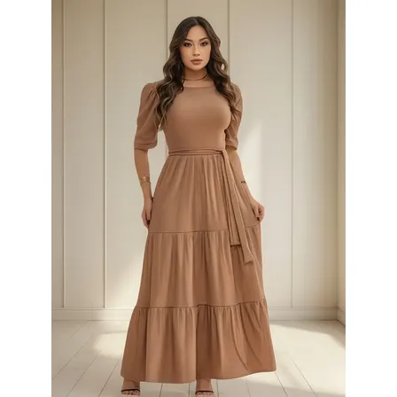 Vestido Feminino Longo Evangélico Luxo Elegante No Canelado