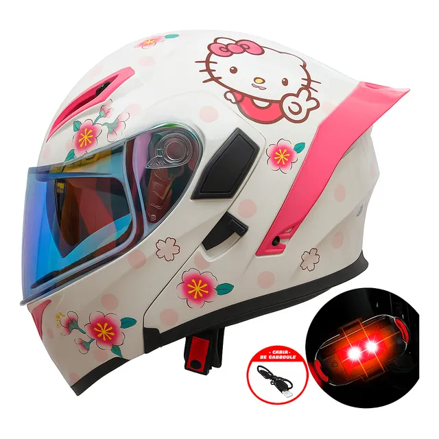 Casco Moto Abatible Hello Kitty Doble Visor Ecer2206