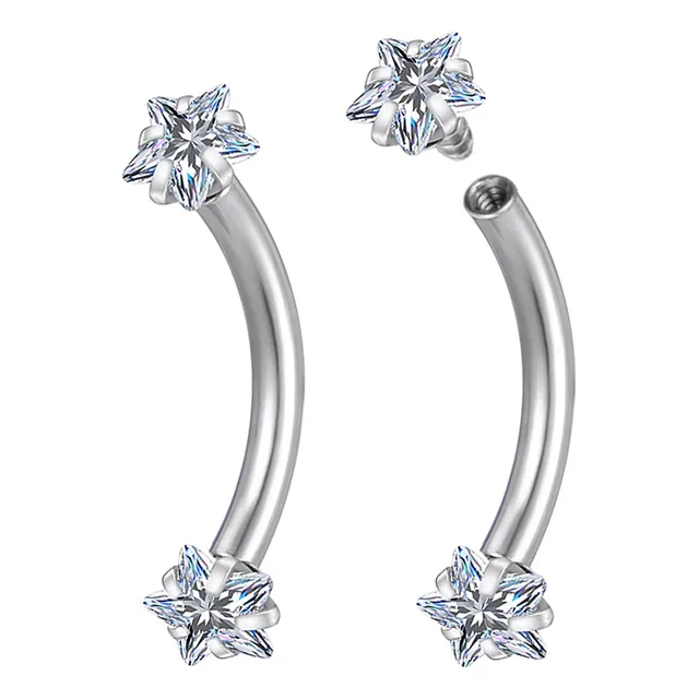 Piercing Minibarbell Curvo Estrela Prata 925 Rosca Interna