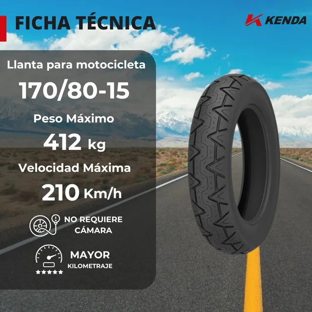 Llanta Kenda 170/80-15 K673 Kruz 77h Trasera Tubeless