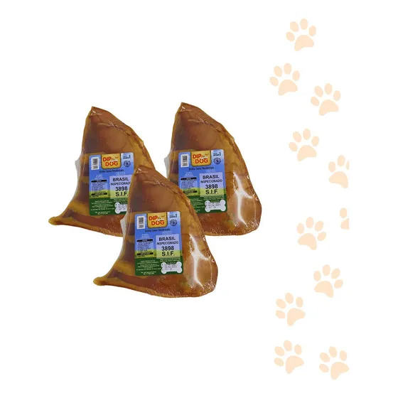 Kit 3 Mordedores Orelha Suína Desidratada Para Cães Dip Dog Cor Natural