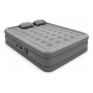 Colchón Inflable Queen Con Bomba Recargable Usb Para Camping Gris