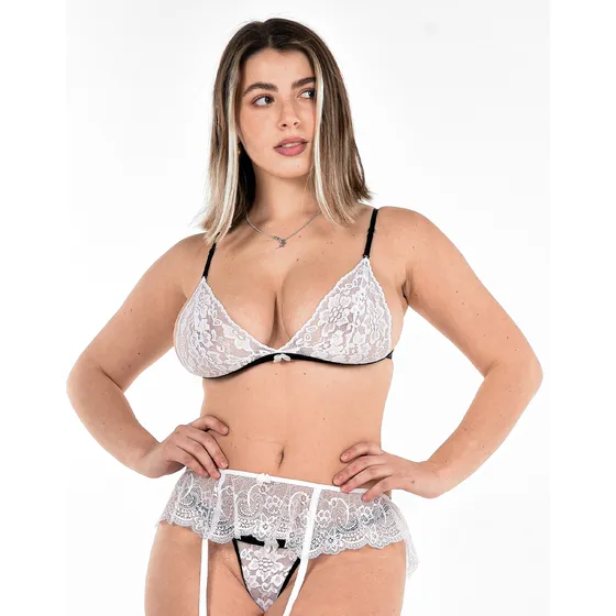 Conjunto De Encaje Lenceria Corpiño Y Tanga