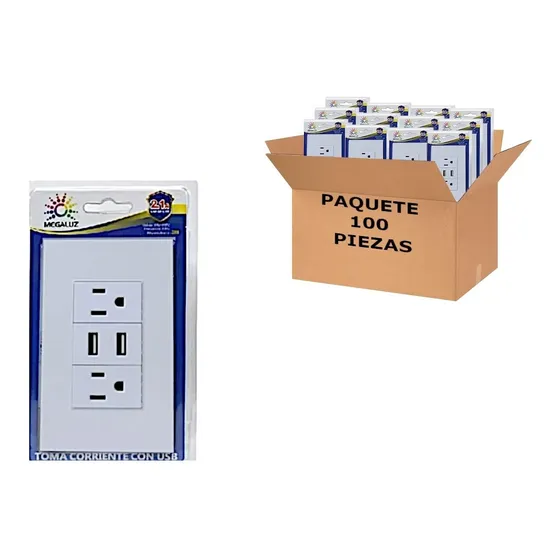 Contacto Placa De Pared 2 Enchufes 2 Entradas Usb 100 Piezas