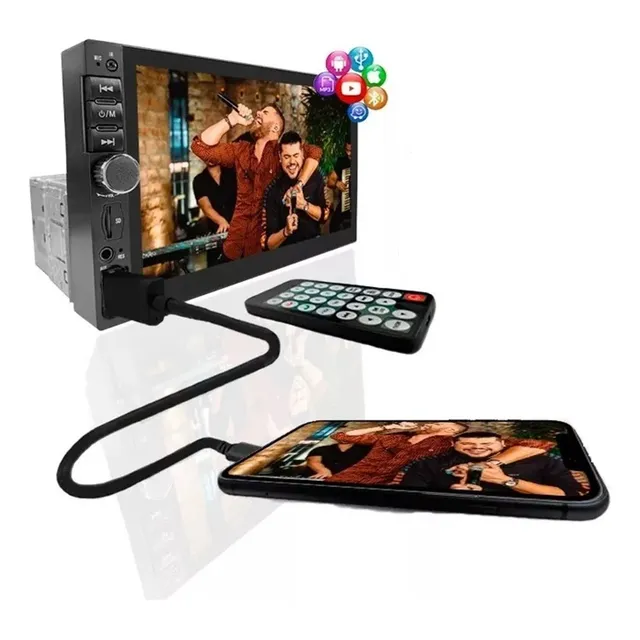 Central Multimídia Universal Mp5 Bt 1 Din 7 Pol Espelha Dvd