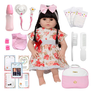 Bebê Boneca Morena Cegonha Reborn Dolls 100% Silicone Pode Banho + Itens Bebê Boneca Morena Cegonha Reborn Dolls 100% Silicone Pode Banho + Itens