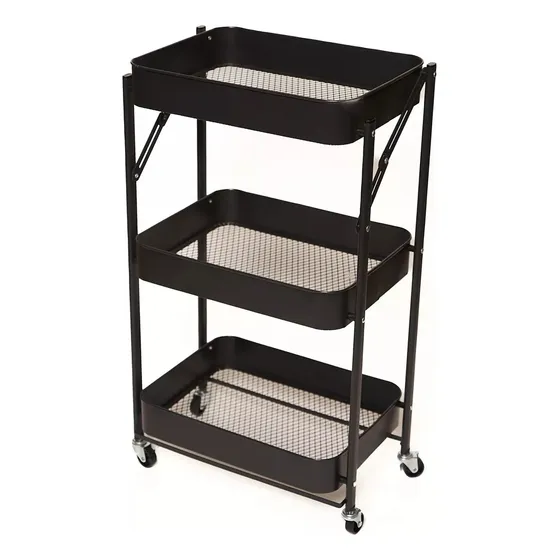 Carrito Organizador Plegable 3 Niveles Ruedas 360 Metal Cocina Baño Oficina Multifuncional Almacenamiento Movil Estanteria Carretilla