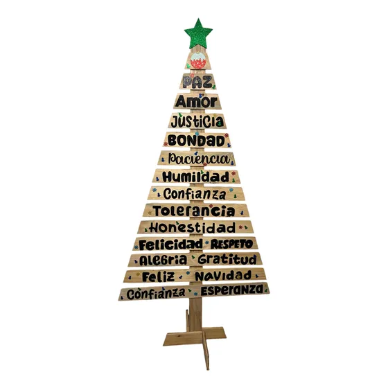 Árbol De Navidad En Madera **1,80 M** Con Frases 
