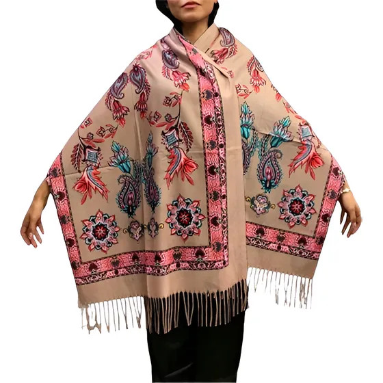 Chalina Importada Cashmere Diseño Tribal Mandala Con Fleco