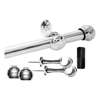 Kit Varão Cromado 2,5m Grosso 28mm Com Suportes E Ponteiras Kit Varão Cromado 2,5m Grosso 28mm Com Suportes E Ponteiras